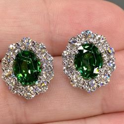 Halo Oval Cut Emerald Stud Earrings