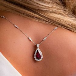 Halo Created Ruby Sapphire Pendant Necklace