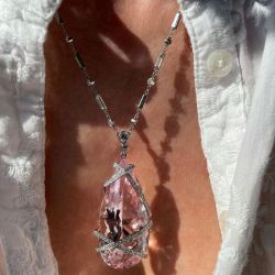 Gorgeous Pink Sapphire Pear & Ribbon Shape Pendant Necklace