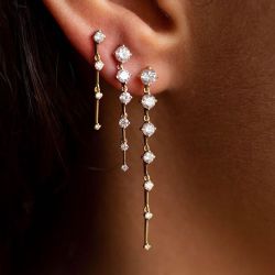 Golden Round Cut Created White Sapphire 3PC Drop Earrings Set