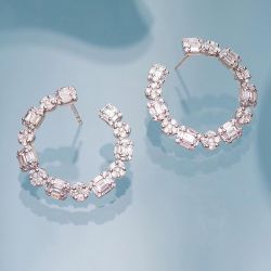 Illusion Baguette & Round Cut Hoop Earrings