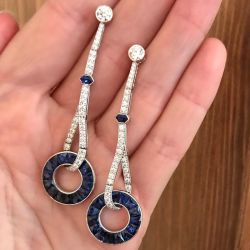 Created Blue & White Sapphire Drop Earrings