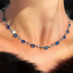 Oval & Pear Cut Created Blue Sapphire Necklace