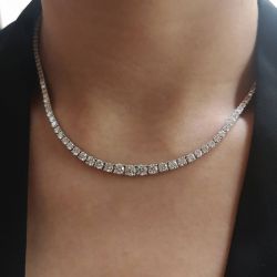 Classic Round Cut White Sapphire Tennis Necklace For Women