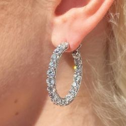 Round Cut Inside-Out Silver Hoop Earrings For Women