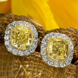 Halo Cushion Cut Created Yellow Sapphire Stud Earrings