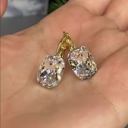 Golden Cushion Cut White Sapphire Drop Earrings For Women