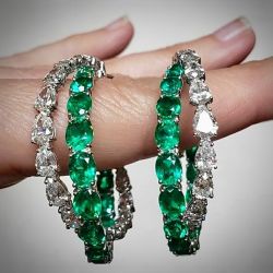 Oval & Pear Cut Emerald Cross Hoop Earrings
