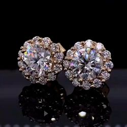 Golden Round Cut Halo Stud Earrings 