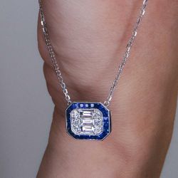 Pave Created Blue & White Sapphire Pendant Necklace