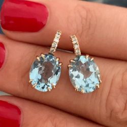 Double Halo Blue Topaz Drop Earrings In Rose Gold