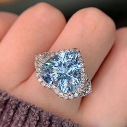 Halo Heart Cut Aquamarine Engagement Ring