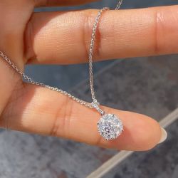 Halo Round Cut White Sapphire Pendant Necklace