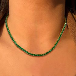 Classic Golden Emerald Round Cut Tennis Necklace
