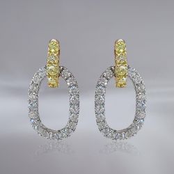 Two Tone Round Cut Stirrup Drop Earrings