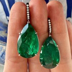 Pear Cut Created Emerald Sapphire Drop Earrings