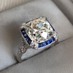 Milgrain Blue & White Created Sapphire Engagement Ring