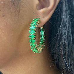 Golden Oval Cut Emerald Hoop Earrings