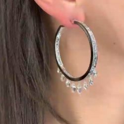 Pave Baguette Cut Created White Sapphire Hoop Earrings