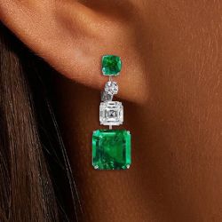 Emerald & White Sapphire Asscher Cut Drop Earrings