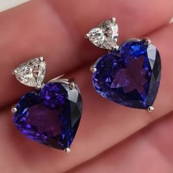 Heart Cut Blue & White Created Sapphire Drop Earrings