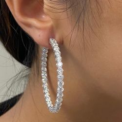 Classic Round Cut Created White Sapphire Hoop Earrings