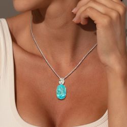 Double Oval Cut Blue & White Sapphire Pendant Necklace