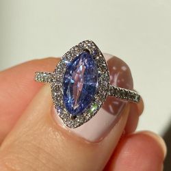 Halo Half Eternity Marquise Cut Sapphire Engagement Ring
