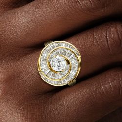 Unique Spiral White Sapphire Round & Baguette Cut Engagement Ring