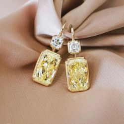 Golden Radiant Cut Yellow & White Sapphire Drop Earrings
