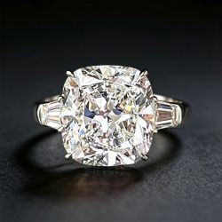 Three Stone Cushion Cut White Sapphire Engagement Ring
