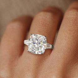 Three Stone Cushion Cut White Sapphire Engagement Ring