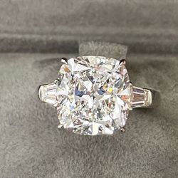 Three Stone Cushion Cut White Sapphire Engagement Ring