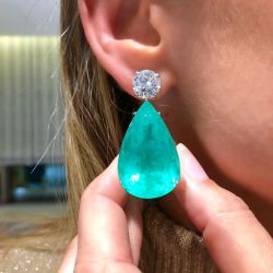Pear & Round Cut Emerald Sapphire Drop Earrings