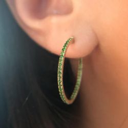 Golden Round Cut Emerald Sapphire Hoop Earrings