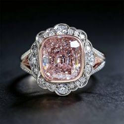Art Deco Halo Cushion Cut Pink Sapphire Engagement Ring