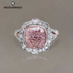 Art Deco Halo Cushion Cut Pink Sapphire Engagement Ring