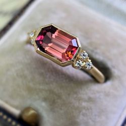Golden Emerald Cut Ring Ruby Engagement Ring For Women