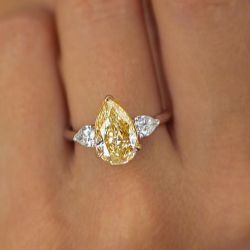 Two Tone Pear Cut Yellow & White Sapphire Engagement Ring 