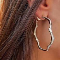 Unique Wavy Design Round Cut White Sapphire Hoop Earrings