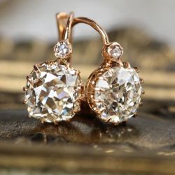 Classic Golden Cushion Cut White Sapphire Drop Earrings