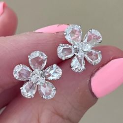 Flower Design Pear Cut White Sapphire Stud Earrings