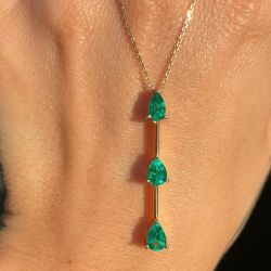 Golden Pear Cut Emerald Color Pendant Necklace For Women