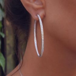 Classic Round Cut White Sapphire Hoop Earrings For Women