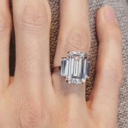 Three Stone Emerald Cut White Sapphire Engagement Ring
