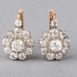 Two Tone Round Cut White Sapphire Drop Earrings For Women