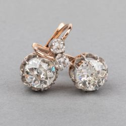 Vintage Two Tone Round Cut White Sapphire Drop Earrings