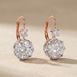 Vintage Two Tone Round Cut White Sapphire Drop Earrings