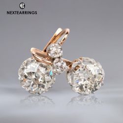 Vintage Two Tone Round Cut White Sapphire Drop Earrings