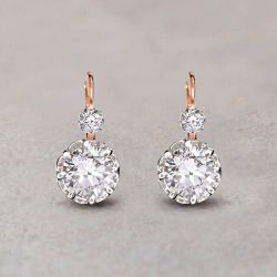 Vintage Two Tone Round Cut White Sapphire Drop Earrings